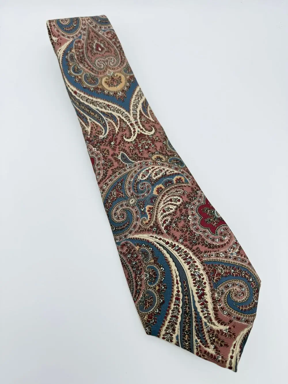 Christian Dior Silk Tie Paisley Cream Rose Blue Gorgeous Vintage Tie